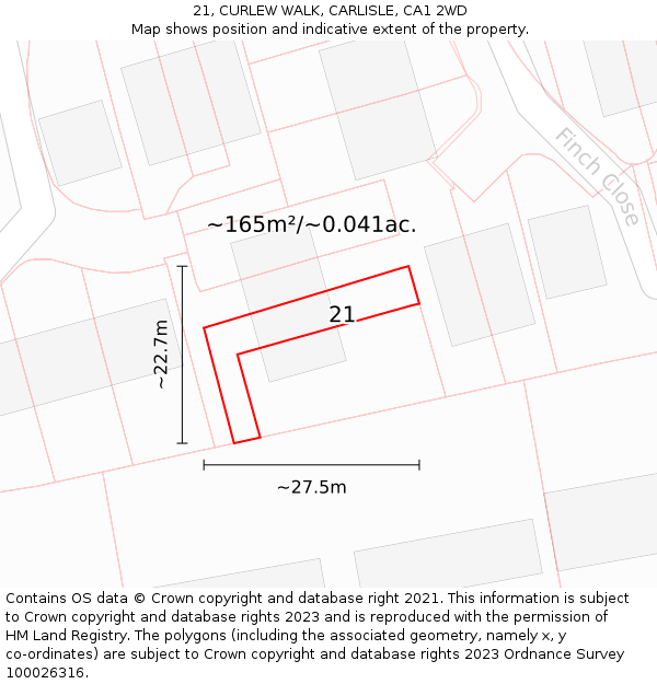 21, CURLEW WALK, CARLISLE, CA1 2WD: Plot and title map