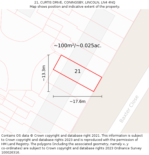 21, CURTIS DRIVE, CONINGSBY, LINCOLN, LN4 4NQ: Plot and title map