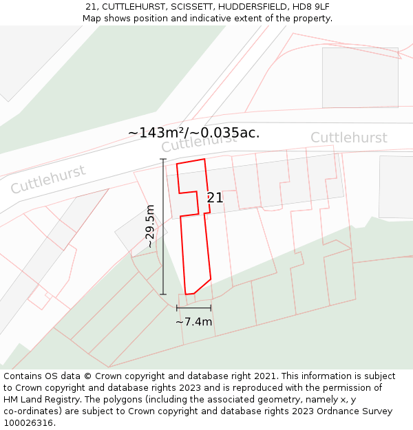 21, CUTTLEHURST, SCISSETT, HUDDERSFIELD, HD8 9LF: Plot and title map