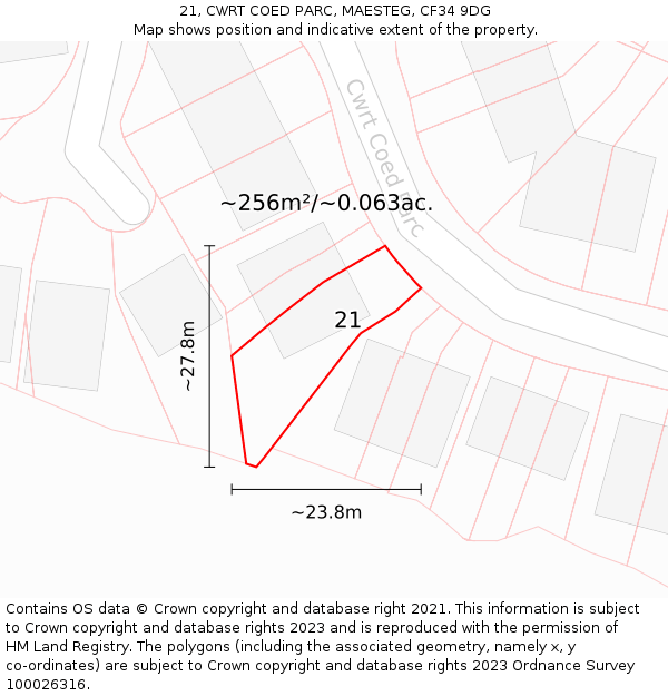21, CWRT COED PARC, MAESTEG, CF34 9DG: Plot and title map