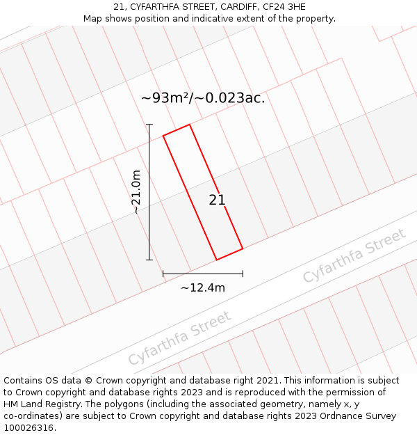 21, CYFARTHFA STREET, CARDIFF, CF24 3HE: Plot and title map