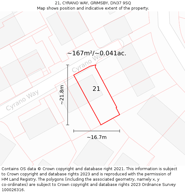 21, CYRANO WAY, GRIMSBY, DN37 9SQ: Plot and title map