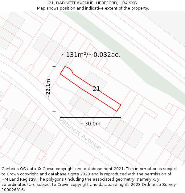 21, DABINETT AVENUE, HEREFORD, HR4 9XG: Plot and title map