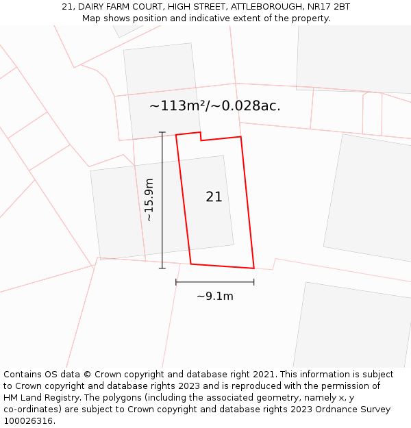 21, DAIRY FARM COURT, HIGH STREET, ATTLEBOROUGH, NR17 2BT: Plot and title map