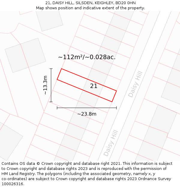 21, DAISY HILL, SILSDEN, KEIGHLEY, BD20 0HN: Plot and title map