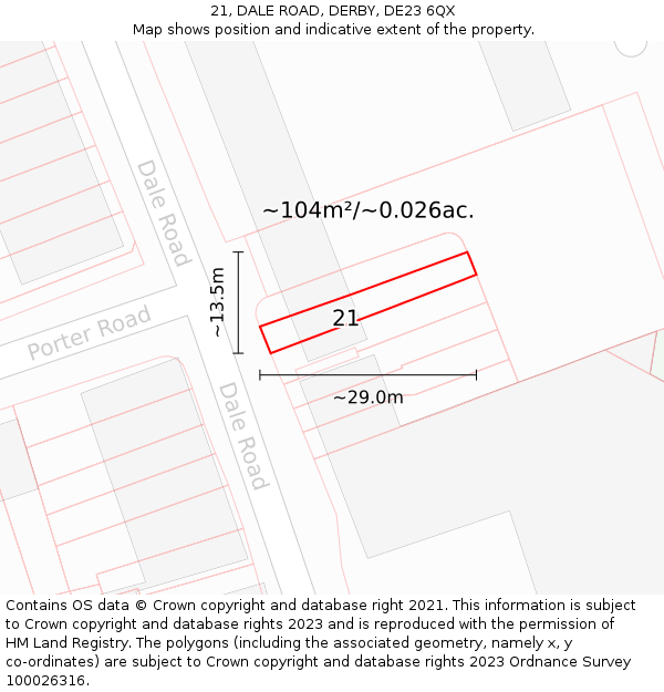 21, DALE ROAD, DERBY, DE23 6QX: Plot and title map