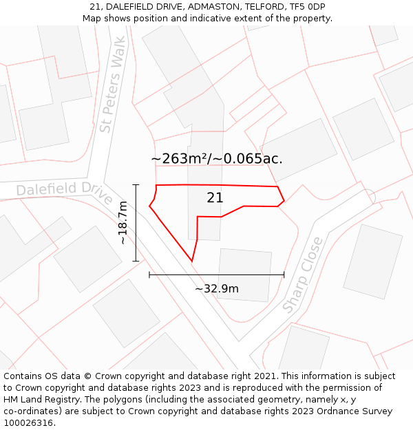 21, DALEFIELD DRIVE, ADMASTON, TELFORD, TF5 0DP: Plot and title map
