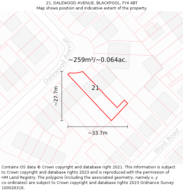 21, DALEWOOD AVENUE, BLACKPOOL, FY4 4BT: Plot and title map