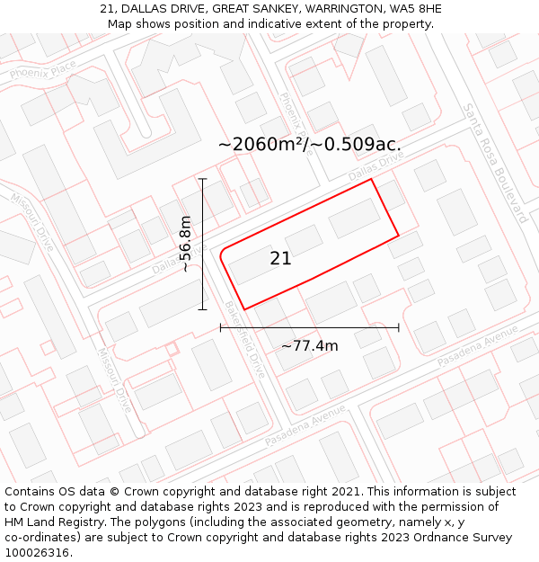 21, DALLAS DRIVE, GREAT SANKEY, WARRINGTON, WA5 8HE: Plot and title map