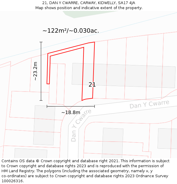 21, DAN Y CWARRE, CARWAY, KIDWELLY, SA17 4JA: Plot and title map