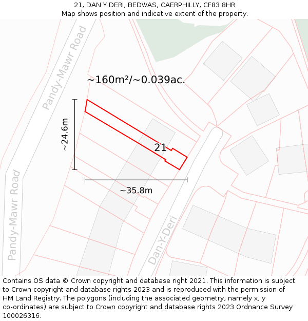 21, DAN Y DERI, BEDWAS, CAERPHILLY, CF83 8HR: Plot and title map