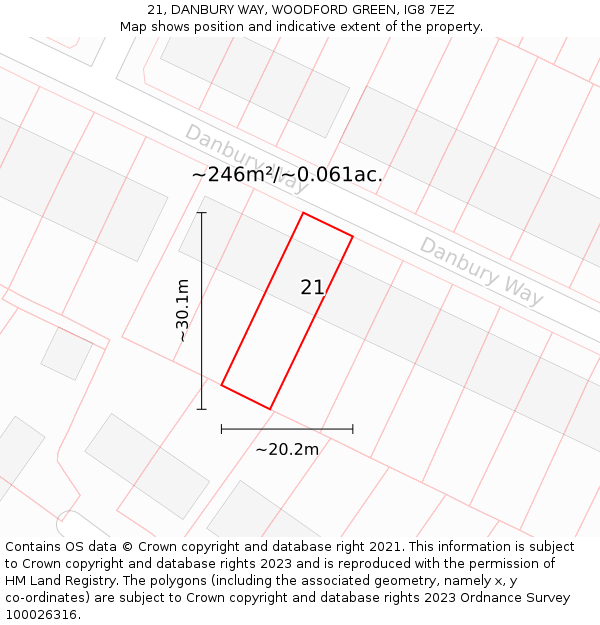 21, DANBURY WAY, WOODFORD GREEN, IG8 7EZ: Plot and title map