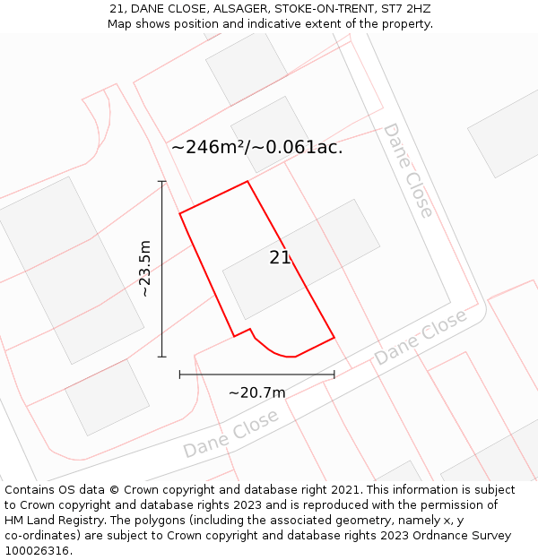 21, DANE CLOSE, ALSAGER, STOKE-ON-TRENT, ST7 2HZ: Plot and title map