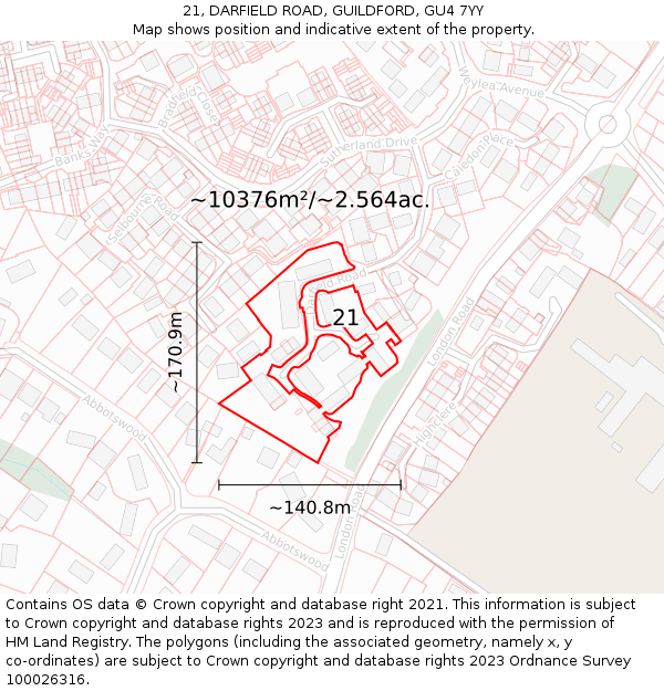 21, DARFIELD ROAD, GUILDFORD, GU4 7YY: Plot and title map