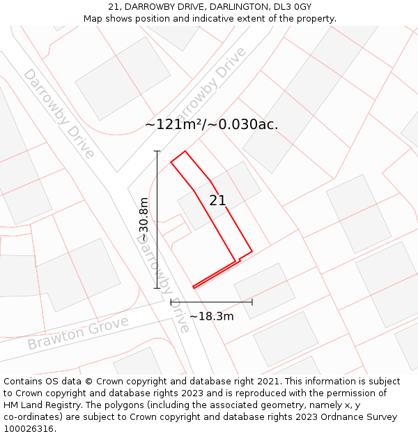 21, DARROWBY DRIVE, DARLINGTON, DL3 0GY: Plot and title map