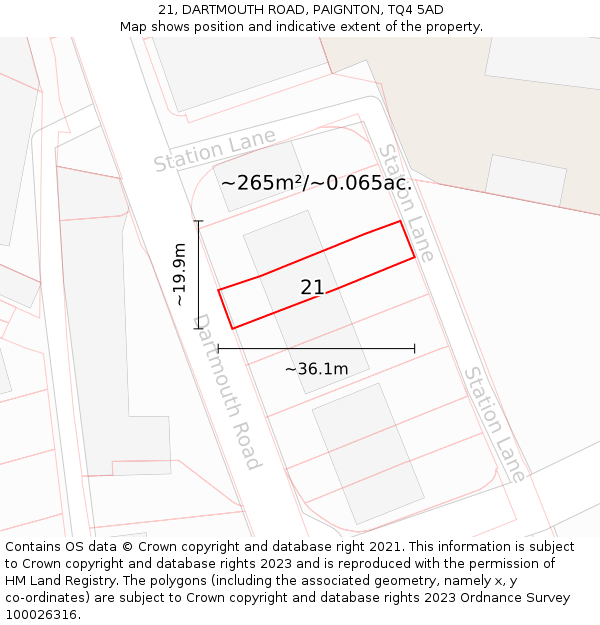 21, DARTMOUTH ROAD, PAIGNTON, TQ4 5AD: Plot and title map