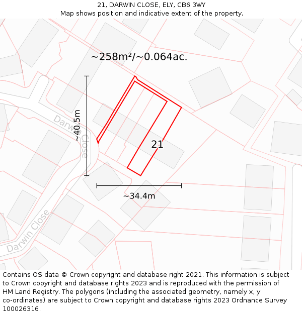 21, DARWIN CLOSE, ELY, CB6 3WY: Plot and title map