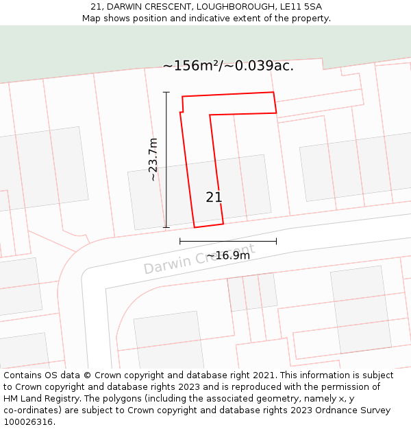 21, DARWIN CRESCENT, LOUGHBOROUGH, LE11 5SA: Plot and title map