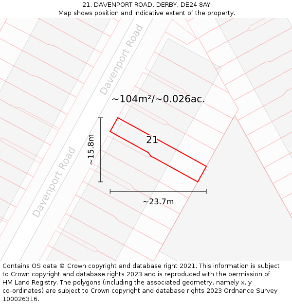 21, DAVENPORT ROAD, DERBY, DE24 8AY: Plot and title map
