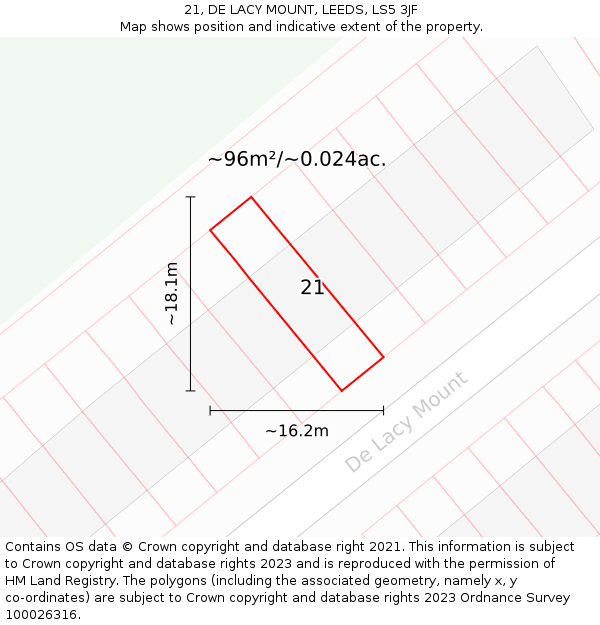 21, DE LACY MOUNT, LEEDS, LS5 3JF: Plot and title map