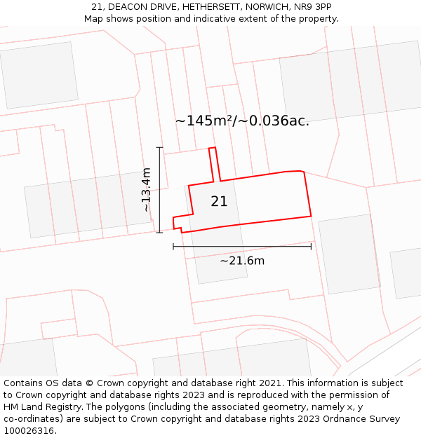 21, DEACON DRIVE, HETHERSETT, NORWICH, NR9 3PP: Plot and title map