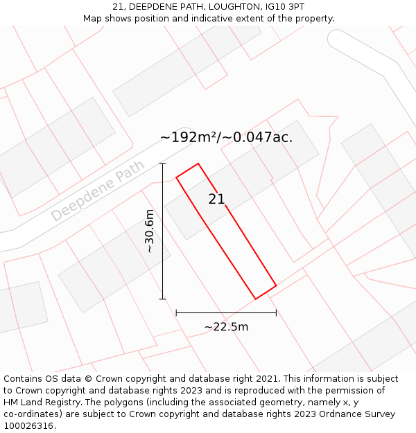 21, DEEPDENE PATH, LOUGHTON, IG10 3PT: Plot and title map