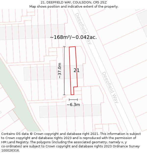 21, DEEPFIELD WAY, COULSDON, CR5 2SZ: Plot and title map