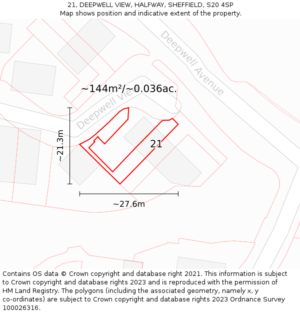21, DEEPWELL VIEW, HALFWAY, SHEFFIELD, S20 4SP: Plot and title map