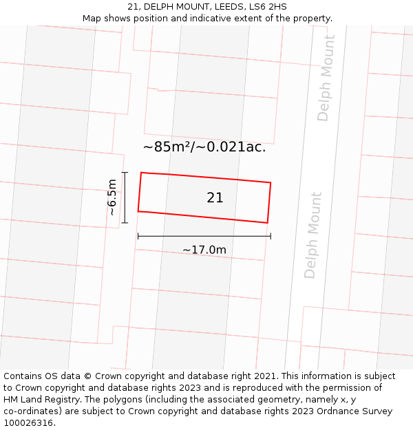21, DELPH MOUNT, LEEDS, LS6 2HS: Plot and title map