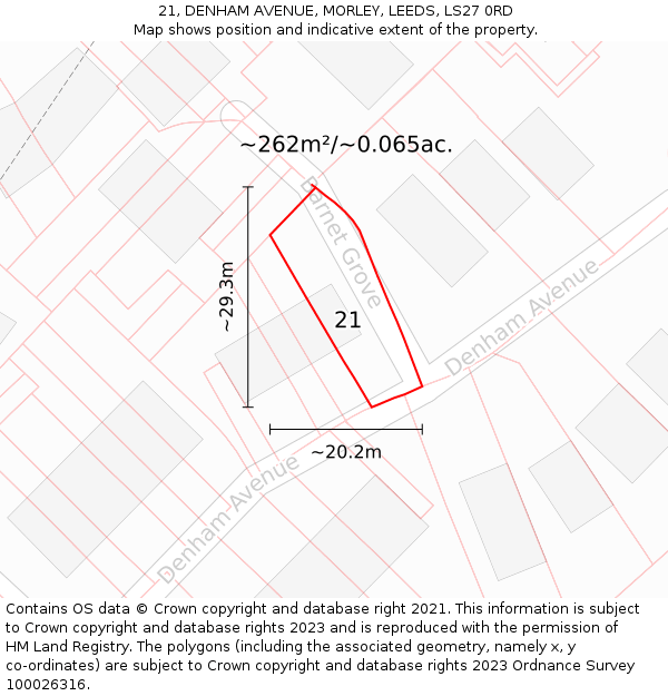 21, DENHAM AVENUE, MORLEY, LEEDS, LS27 0RD: Plot and title map