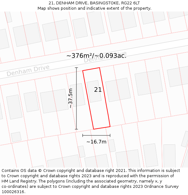 21, DENHAM DRIVE, BASINGSTOKE, RG22 6LT: Plot and title map