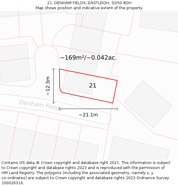 21, DENHAM FIELDS, EASTLEIGH, SO50 8DH: Plot and title map