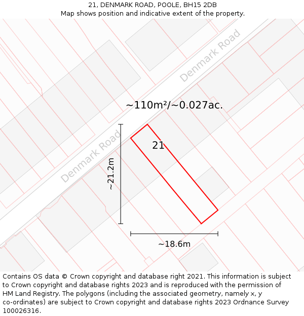 21, DENMARK ROAD, POOLE, BH15 2DB: Plot and title map