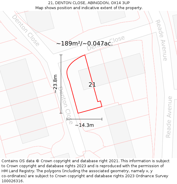 21, DENTON CLOSE, ABINGDON, OX14 3UP: Plot and title map