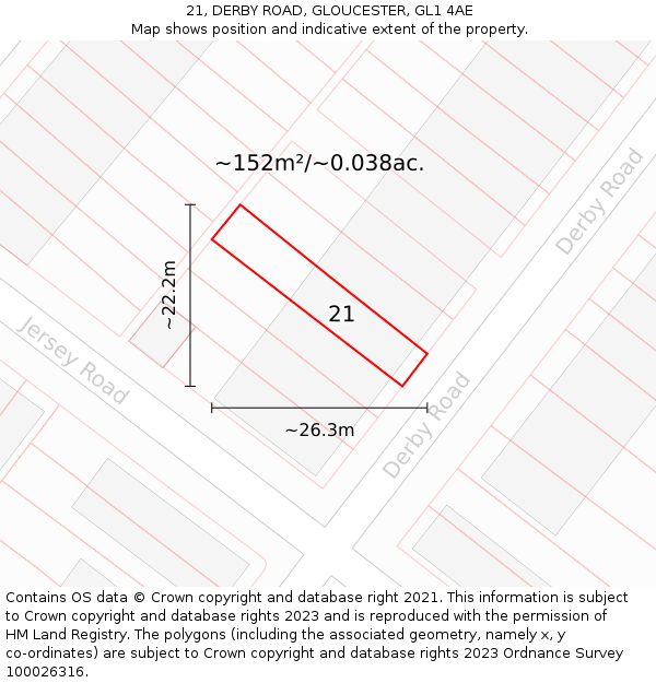 21, DERBY ROAD, GLOUCESTER, GL1 4AE: Plot and title map