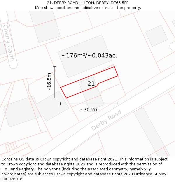 21, DERBY ROAD, HILTON, DERBY, DE65 5FP: Plot and title map