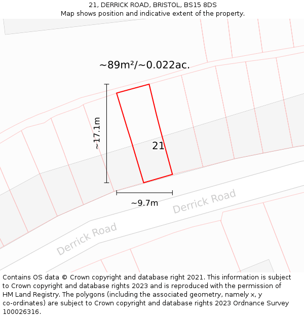 21, DERRICK ROAD, BRISTOL, BS15 8DS: Plot and title map