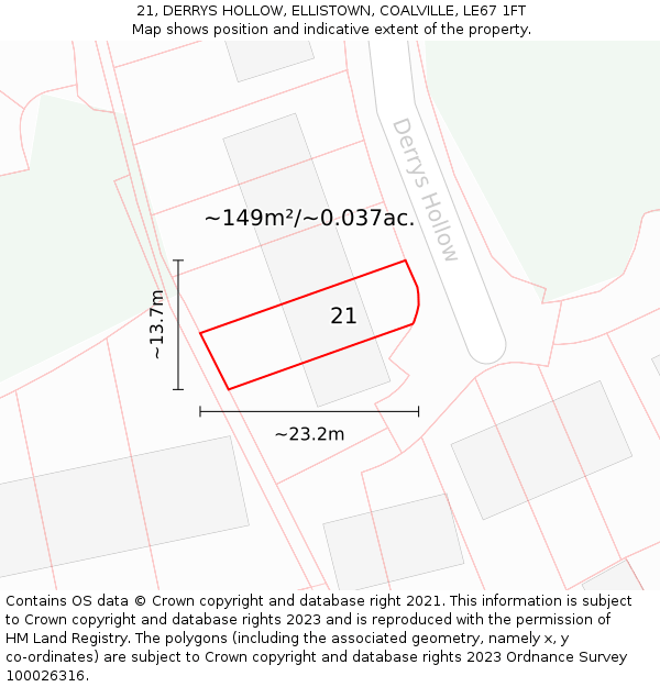 21, DERRYS HOLLOW, ELLISTOWN, COALVILLE, LE67 1FT: Plot and title map