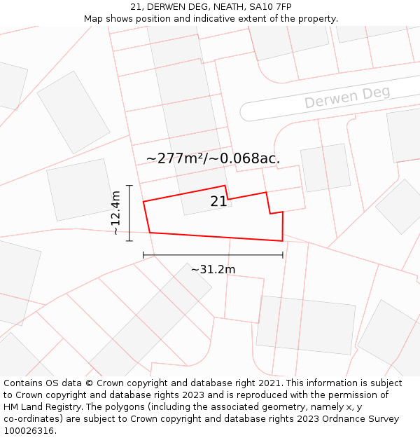 21, DERWEN DEG, NEATH, SA10 7FP: Plot and title map