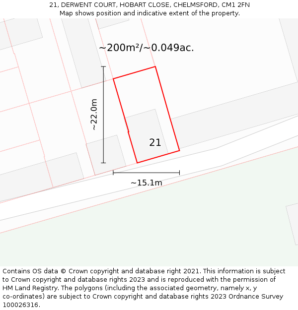 21, DERWENT COURT, HOBART CLOSE, CHELMSFORD, CM1 2FN: Plot and title map