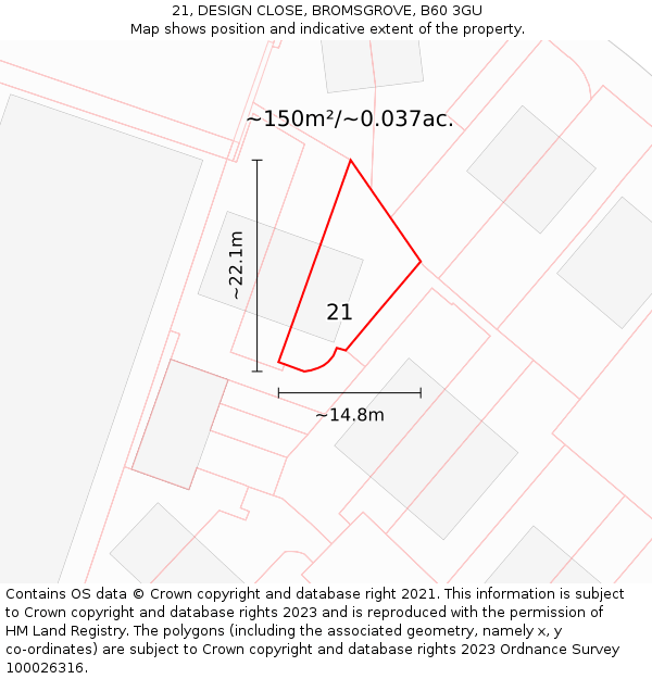 21, DESIGN CLOSE, BROMSGROVE, B60 3GU: Plot and title map