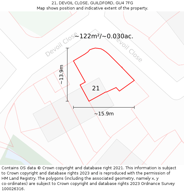 21, DEVOIL CLOSE, GUILDFORD, GU4 7FG: Plot and title map