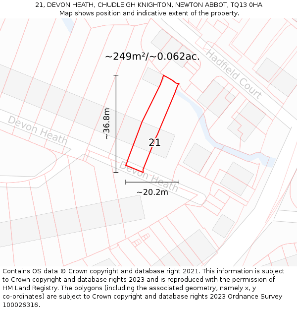 21, DEVON HEATH, CHUDLEIGH KNIGHTON, NEWTON ABBOT, TQ13 0HA: Plot and title map