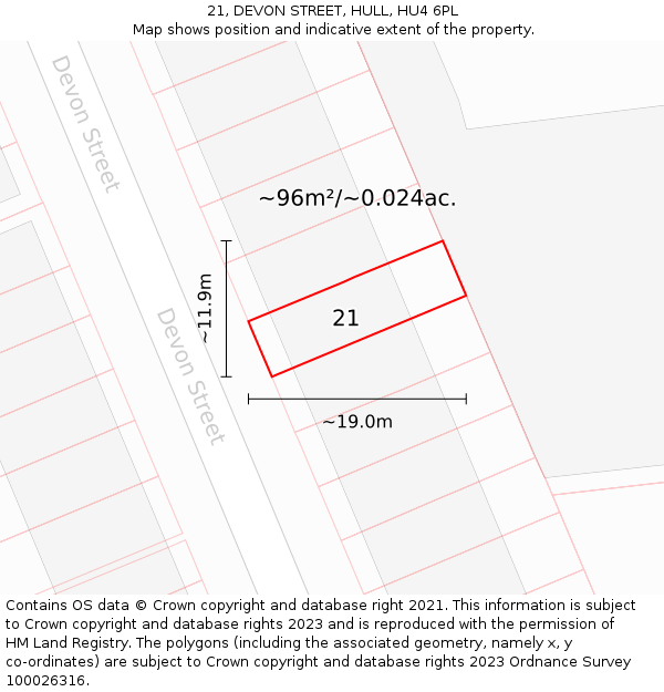 21, DEVON STREET, HULL, HU4 6PL: Plot and title map