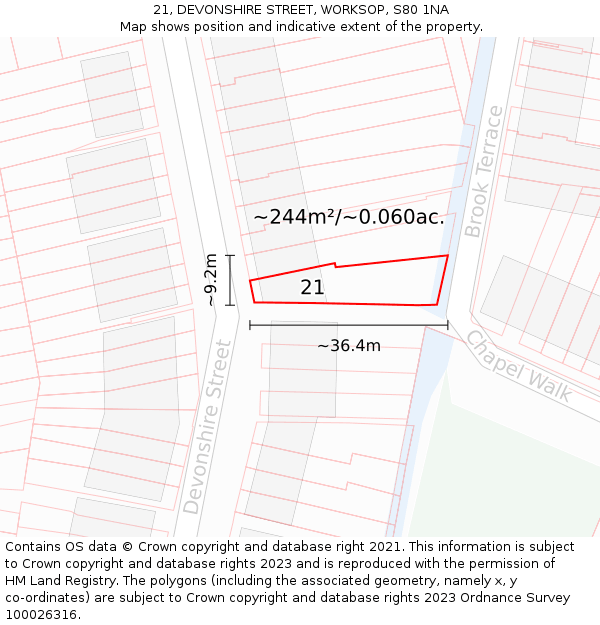 21, DEVONSHIRE STREET, WORKSOP, S80 1NA: Plot and title map