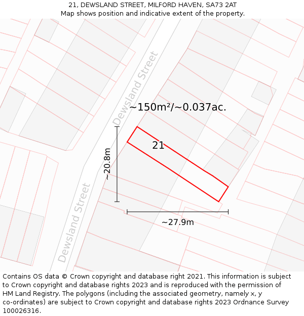 21, DEWSLAND STREET, MILFORD HAVEN, SA73 2AT: Plot and title map