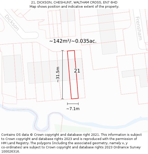 21, DICKSON, CHESHUNT, WALTHAM CROSS, EN7 6HD: Plot and title map