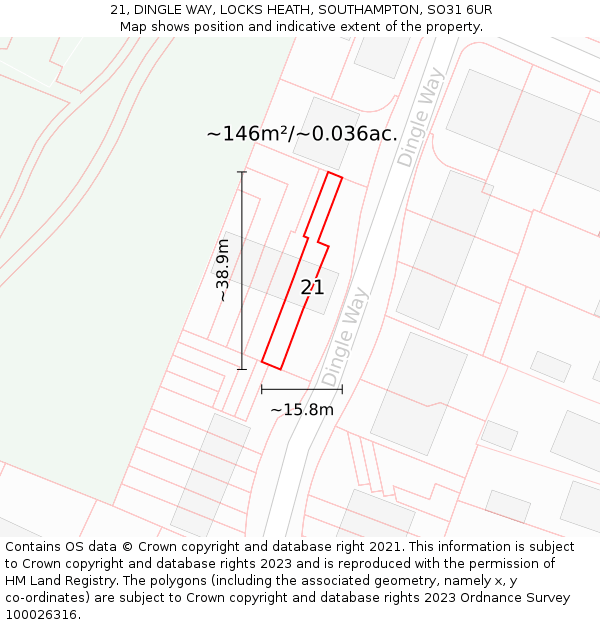21, DINGLE WAY, LOCKS HEATH, SOUTHAMPTON, SO31 6UR: Plot and title map
