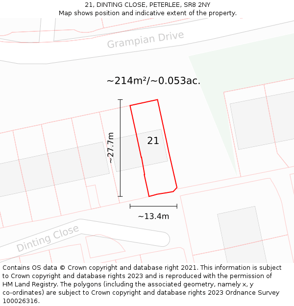 21, DINTING CLOSE, PETERLEE, SR8 2NY: Plot and title map