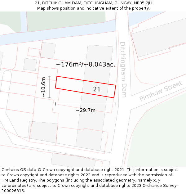 21, DITCHINGHAM DAM, DITCHINGHAM, BUNGAY, NR35 2JH: Plot and title map